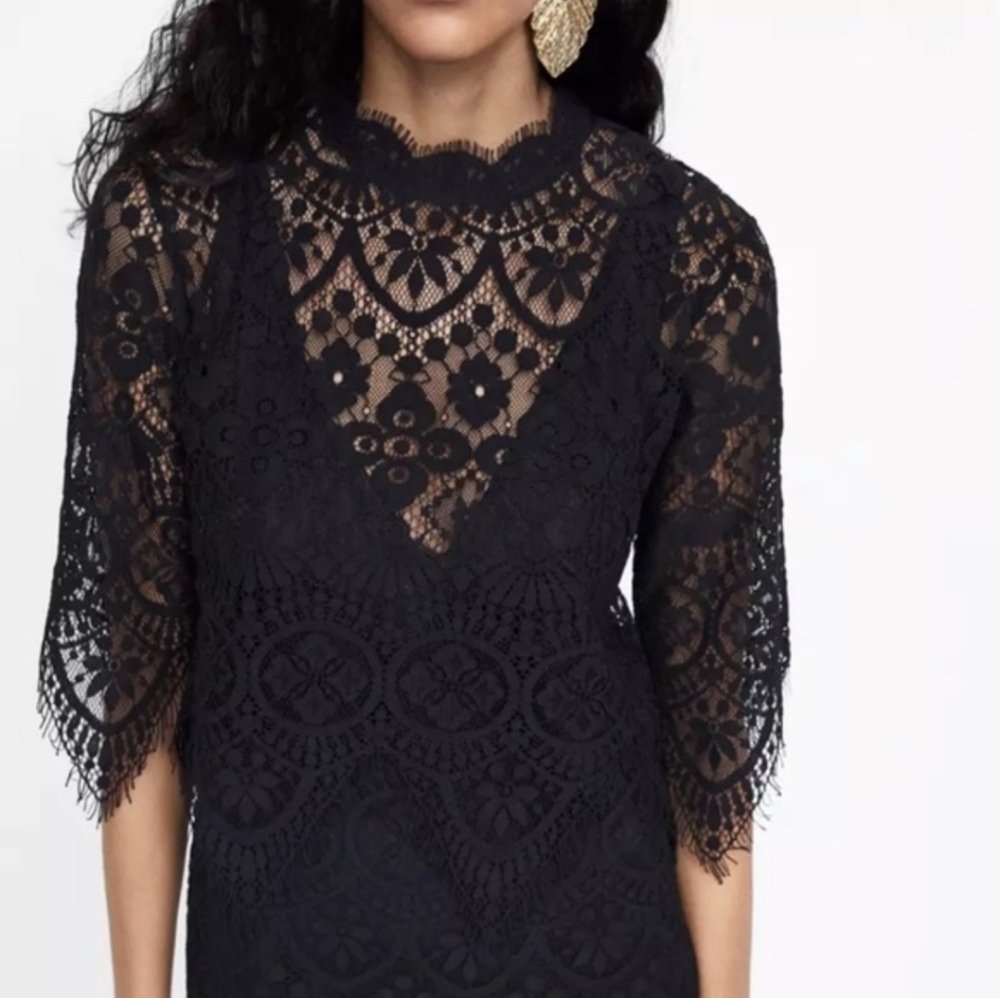 Zara Black Lace Midi Dress...Size:M
